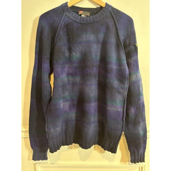 Men’s DIESEL Large Wool/Nylon Blend sweater Navy/Blue/ Purple/green stripe - Picture 2 of 15